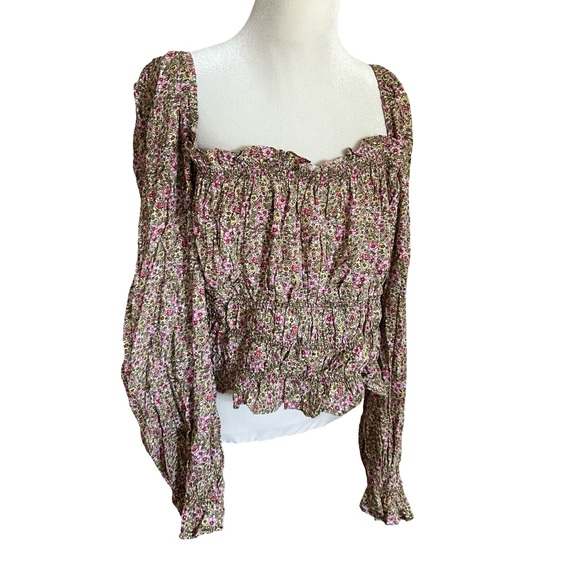 NWT H&M Pink Peasant Boho Floral Whimsy Smocked Long Sleeve Blouse Top Size XXL - Picture 2 of 8